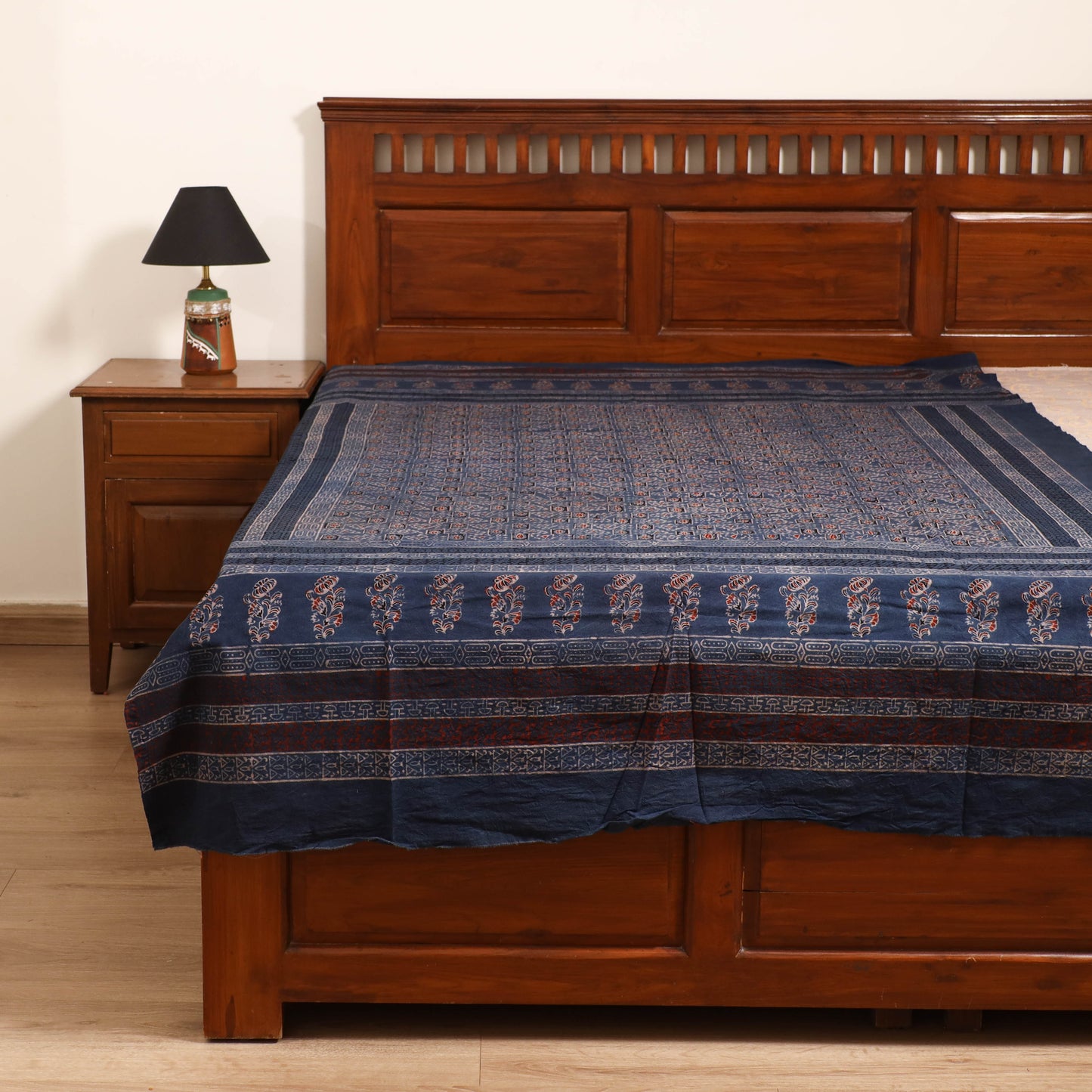 Ajrakh Hand Block Print Natural Dyed Cotton Single Bed Sheet (90 x 60 in) 02