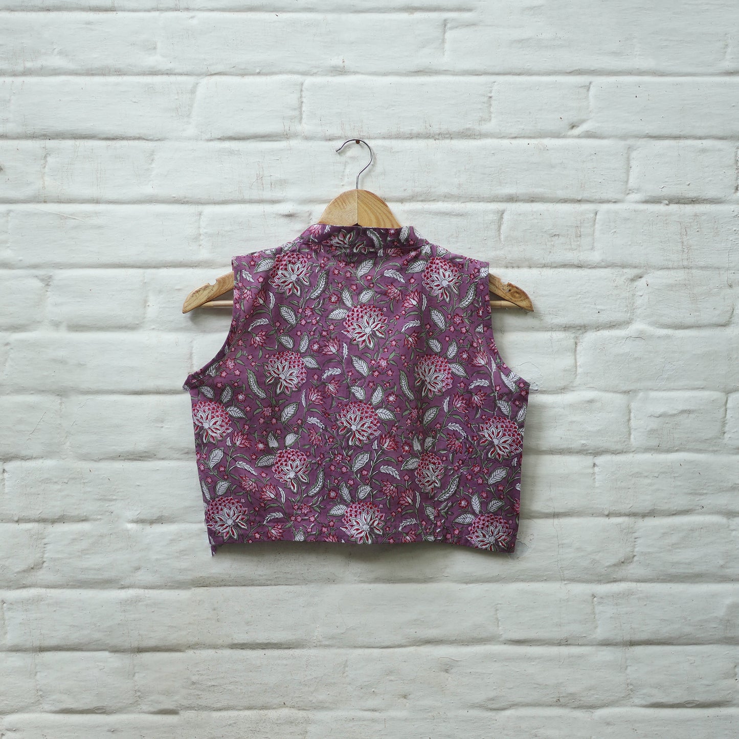Buy Purple Block Print Cotton Sanganeri Stitched Blouse