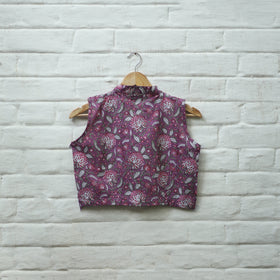 Buy Purple Block Print Cotton Sanganeri Stitched Blouse