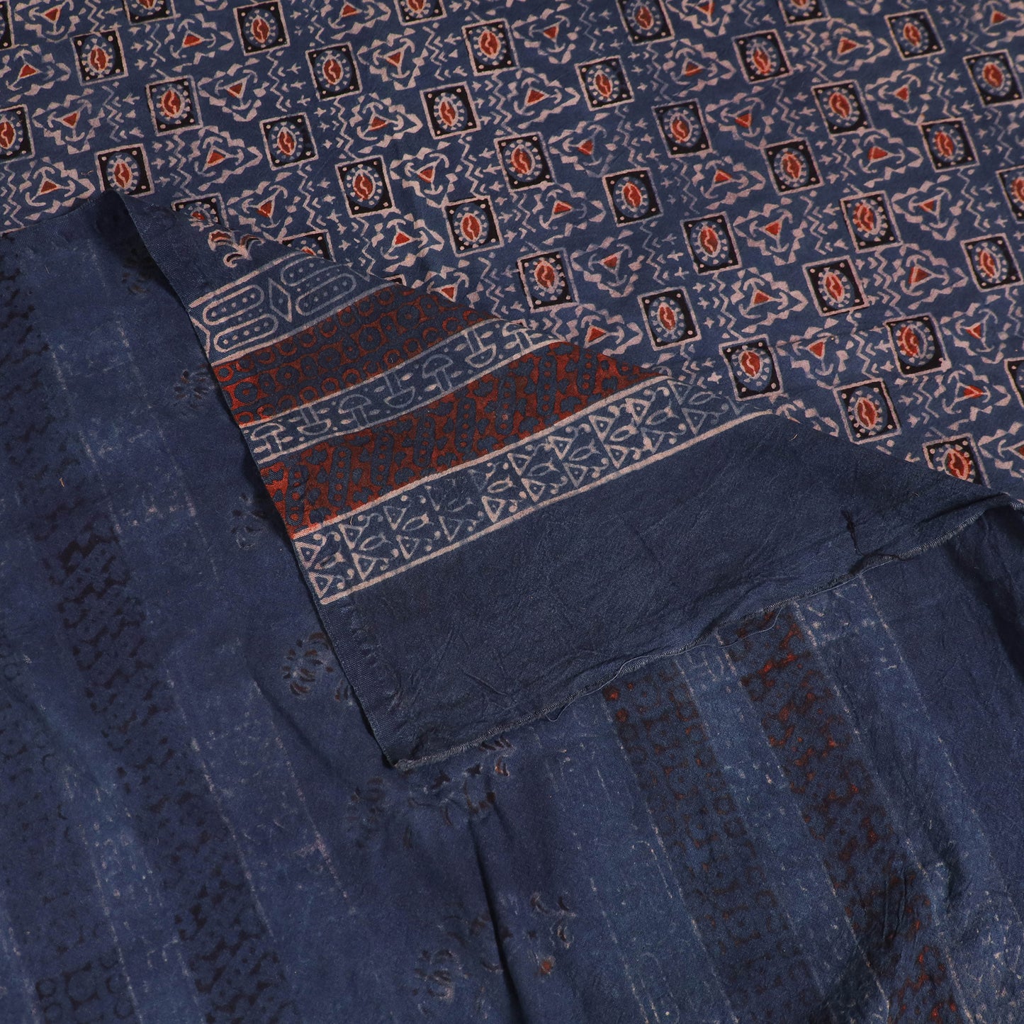 Ajrakh Hand Block Print Natural Dyed Cotton Single Bed Sheet (90 x 60 in) 02