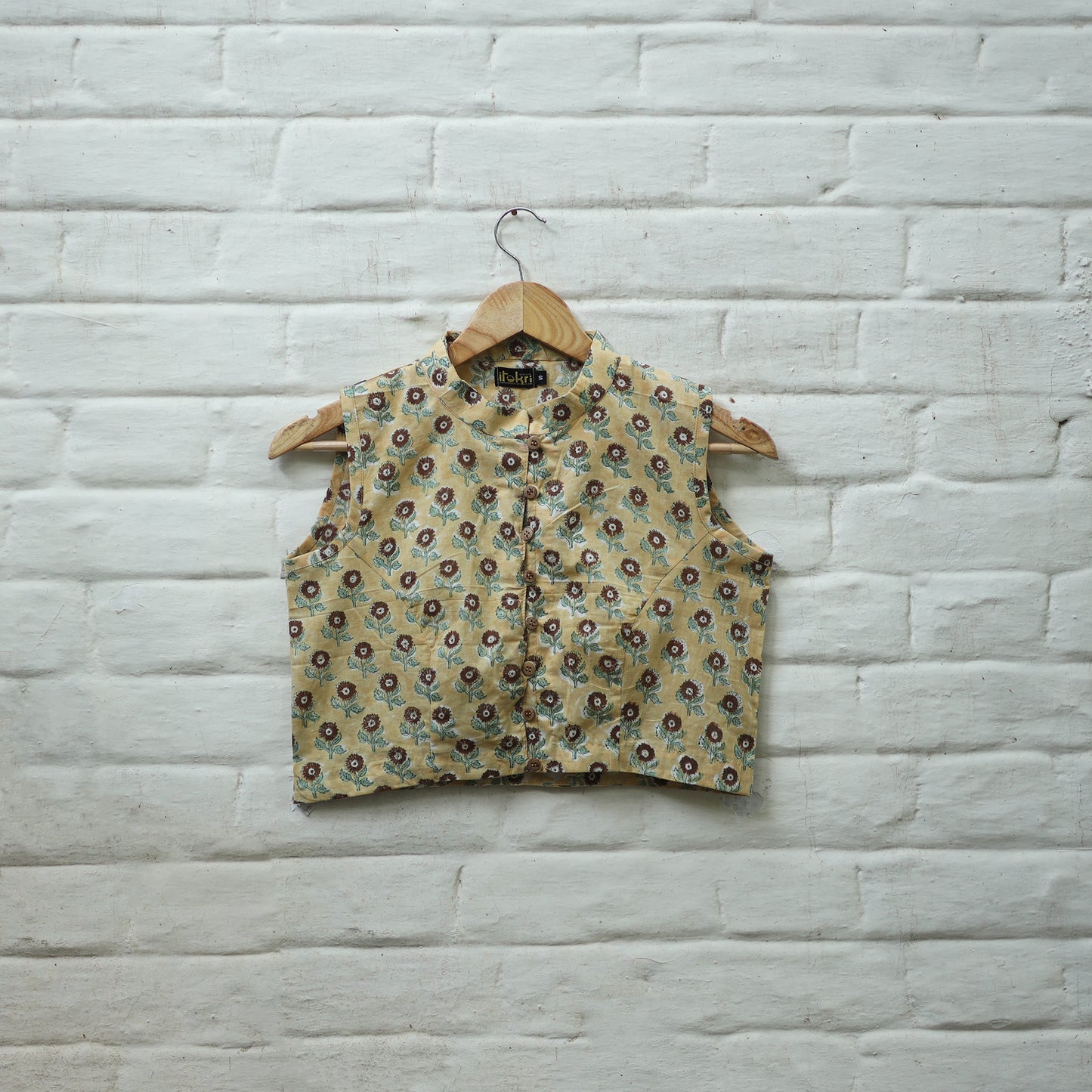 Buy Yellow Block Print Cotton Sanganeri Stitched Blouse