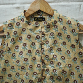 Buy Yellow Block Print Cotton Sanganeri Stitched Blouse