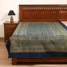 Ajrakh Hand Block Print Natural Dyed Cotton Single Bed Sheet (90 x 60 in) 03