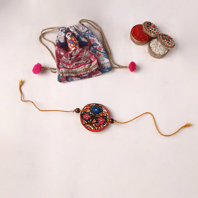 Flower - Handpainted Tholu Bommalata Leather Rakhi (Assorted) 31