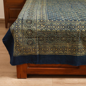 Ajrakh Hand Block Print Natural Dyed Cotton Single Bed Sheet (90 x 60 in) 03
