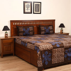 Brown - Hand Block Batik Print Cotton Double Bedsheet Set (108 x 90 in) 05