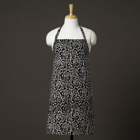 Black Hand Batik Printed Cotton Apron with Pocket 