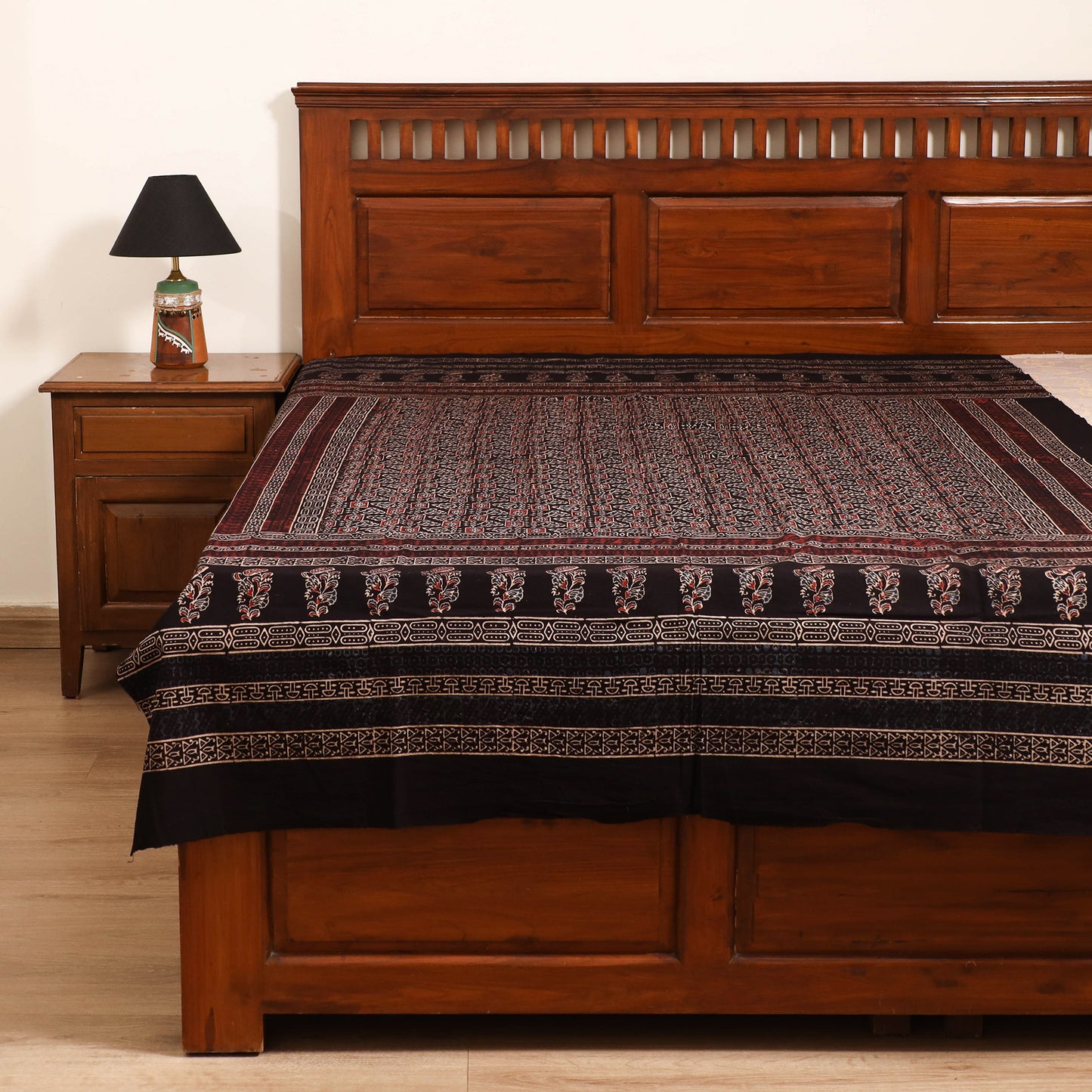 Ajrakh Hand Block Print Natural Dyed Cotton Single Bed Sheet (90 x 60 in) 04