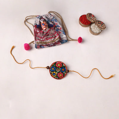 Flower - Handpainted Tholu Bommalata Leather Rakhi (Assorted) 33