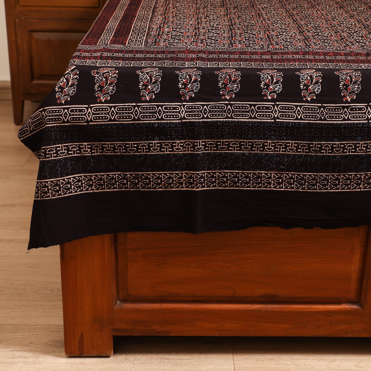 Ajrakh Hand Block Print Natural Dyed Cotton Single Bed Sheet (90 x 60 in) 04