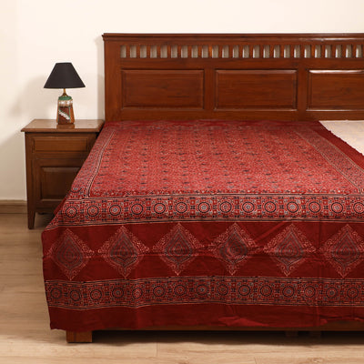 Ajrakh Hand Block Print Natural Dyed Cotton Single Bed Sheet (90 x 60 in) 05