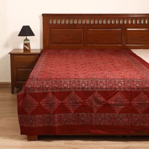 Ajrakh Hand Block Print Natural Dyed Cotton Single Bed Sheet (90 x 60 in) 05