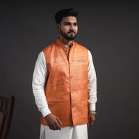 Orange - Vidarbha Tussar x Ghicha Silk Handloom Nehru Jacket 04