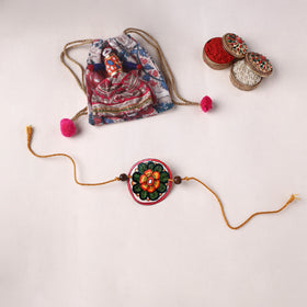 Flower - Handpainted Tholu Bommalata Leather Rakhi (Assorted) 35