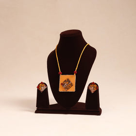 Orange - handmade fabart necklace set 17 - handcrafted