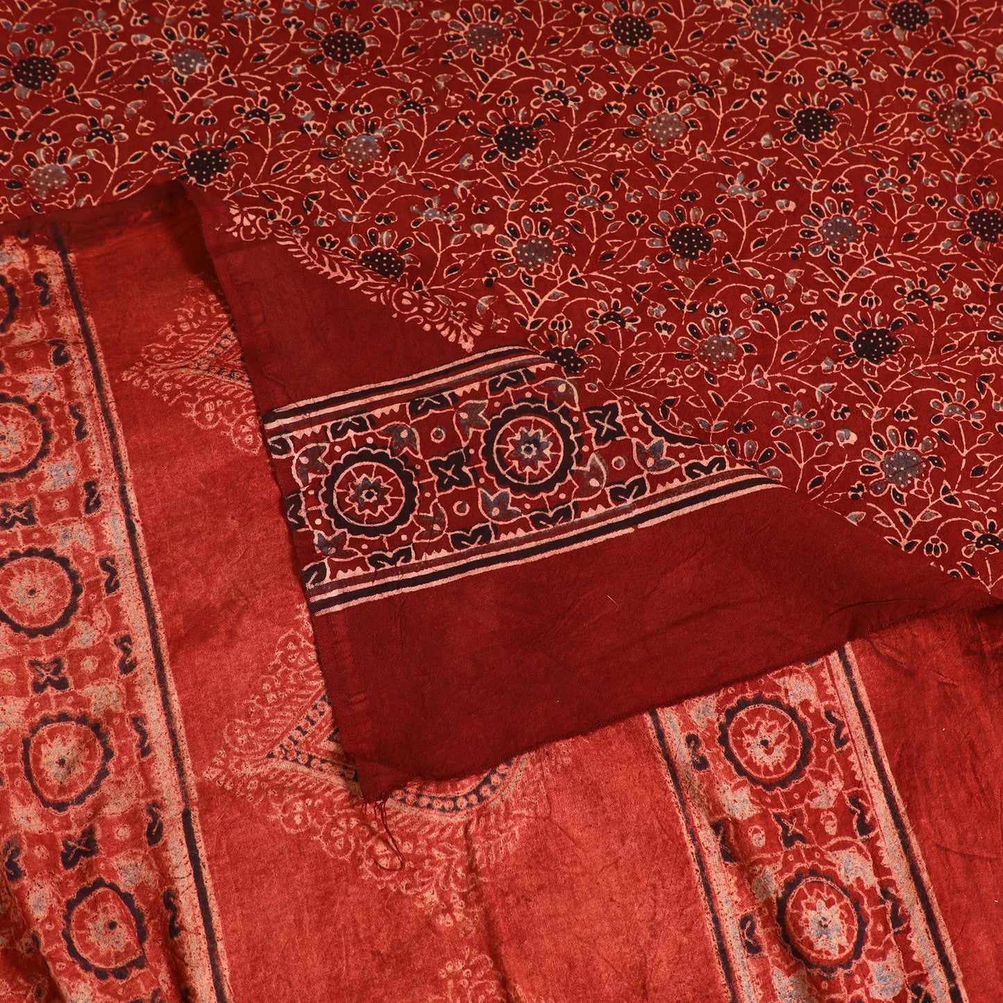 Ajrakh Hand Block Print Natural Dyed Cotton Single Bed Sheet (90 x 60 in) 05