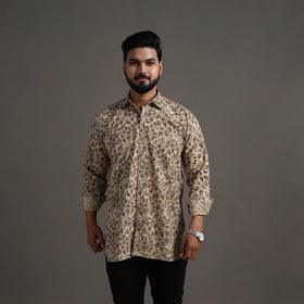 Buy Beige Pedana Block Print Cotton Men Kalamkari Shirt