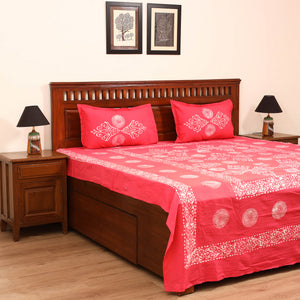 Pink - Hand Block Batik Print Cotton Double Bedsheet Set (108 x 90 in) 07