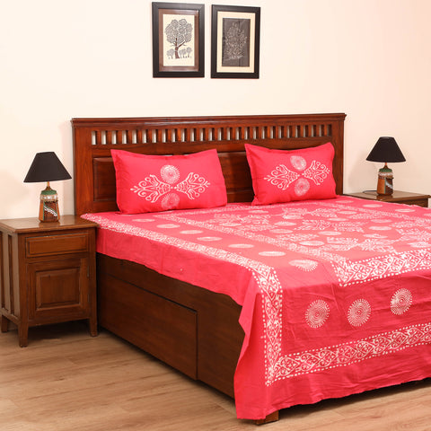 Pink - Hand Block Batik Print Cotton Double Bedsheet Set (108 x 90 in) 07