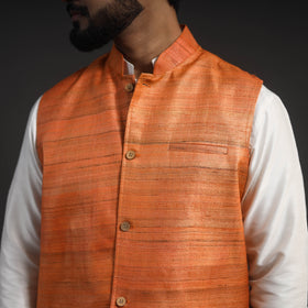 Orange Vidarbha Tussar x Ghicha Silk Handloom Nehru Jacket