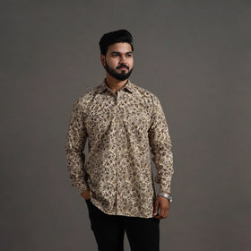 Buy Beige Pedana Block Print Cotton Men Kalamkari Shirt