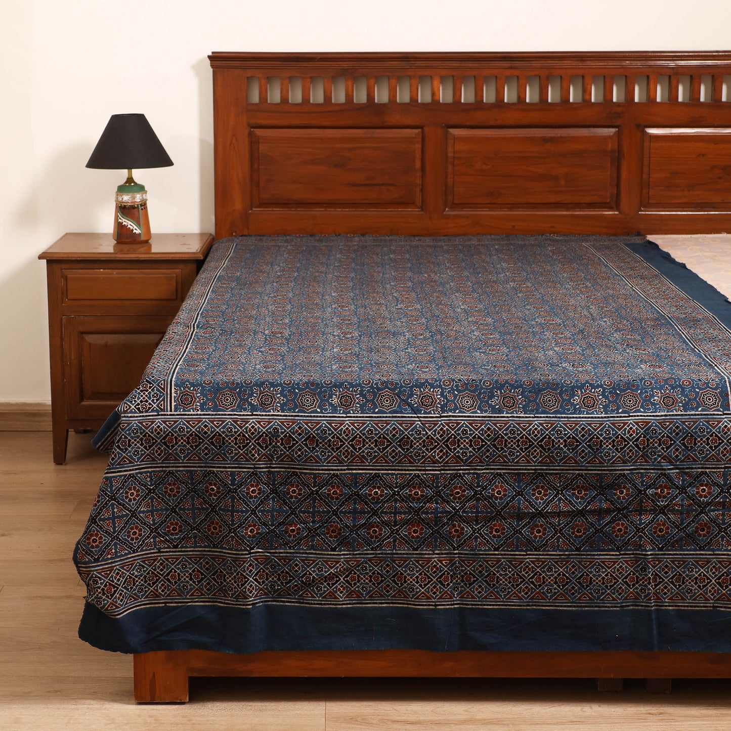 Ajrakh Hand Block Print Natural Dyed Cotton Single Bed Sheet (90 x 60 in) 07