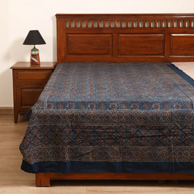 Ajrakh Hand Block Print Natural Dyed Cotton Single Bed Sheet (90 x 60 in) 07
