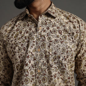 Buy Beige Pedana Block Print Cotton Men Kalamkari Shirt
