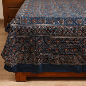 Ajrakh Hand Block Print Natural Dyed Cotton Single Bed Sheet (90 x 60 in) 07
