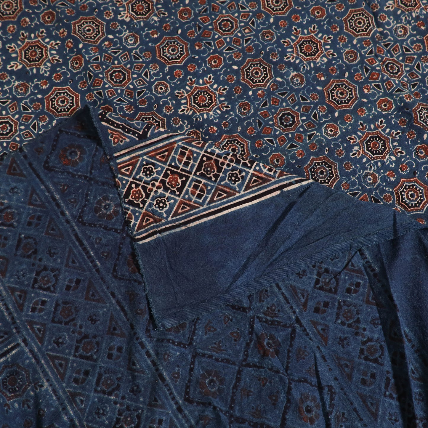 Ajrakh Hand Block Print Natural Dyed Cotton Single Bed Sheet (90 x 60 in) 07