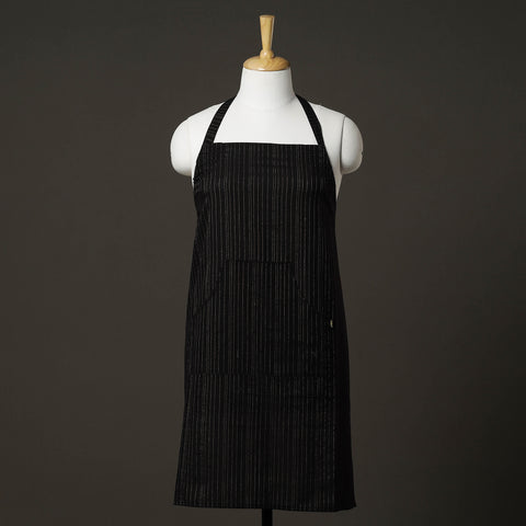 Black Plain Handloom Jhiri Cotton Apron with Pocket 