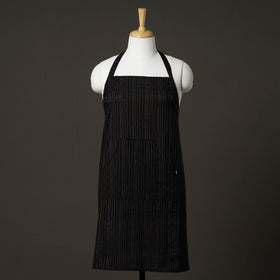 Black Plain Handloom Jhiri Cotton Apron with Pocket 