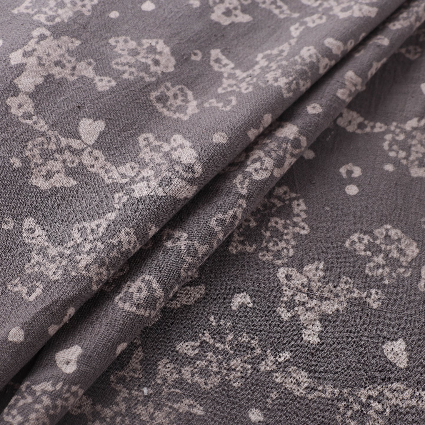 Grey - Authentic Kutch Hand Block Batik Print Pure Handwoven Natural Dyed Kala Cotton Fabric 28