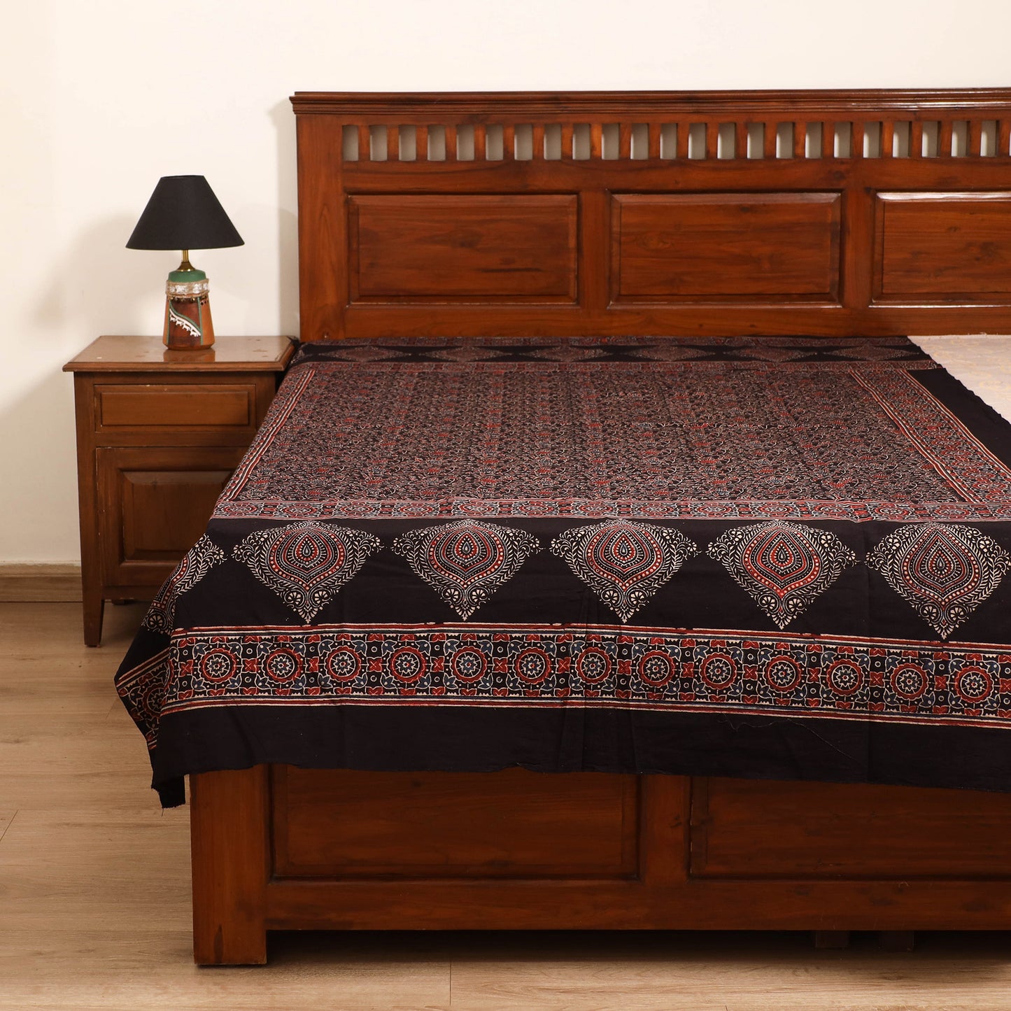 Ajrakh Hand Block Print Natural Dyed Cotton Single Bed Sheet (90 x 60 in) 08