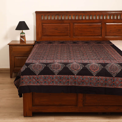 Ajrakh Hand Block Print Natural Dyed Cotton Single Bed Sheet (90 x 60 in) 08