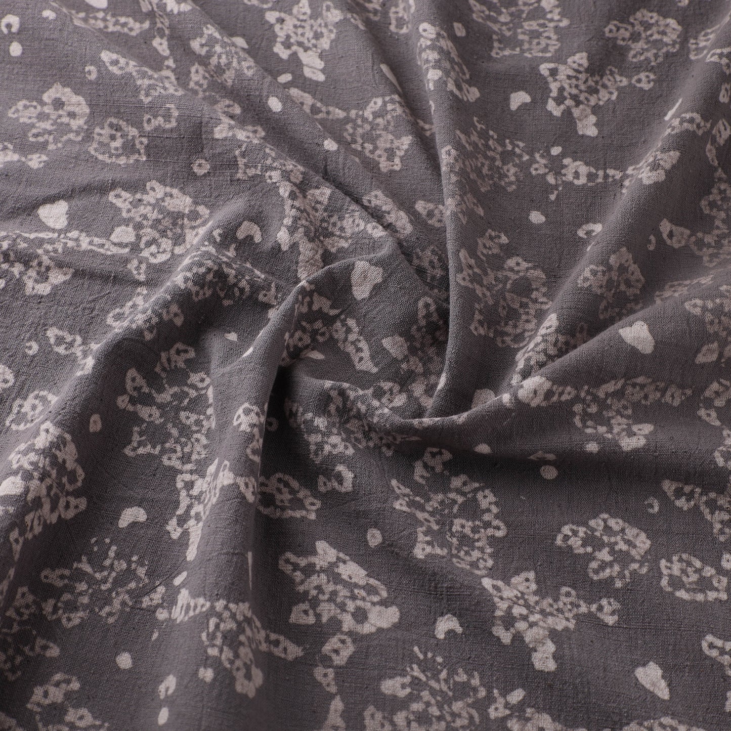 Grey - Authentic Kutch Hand Block Batik Print Pure Handwoven Natural Dyed Kala Cotton Fabric 28