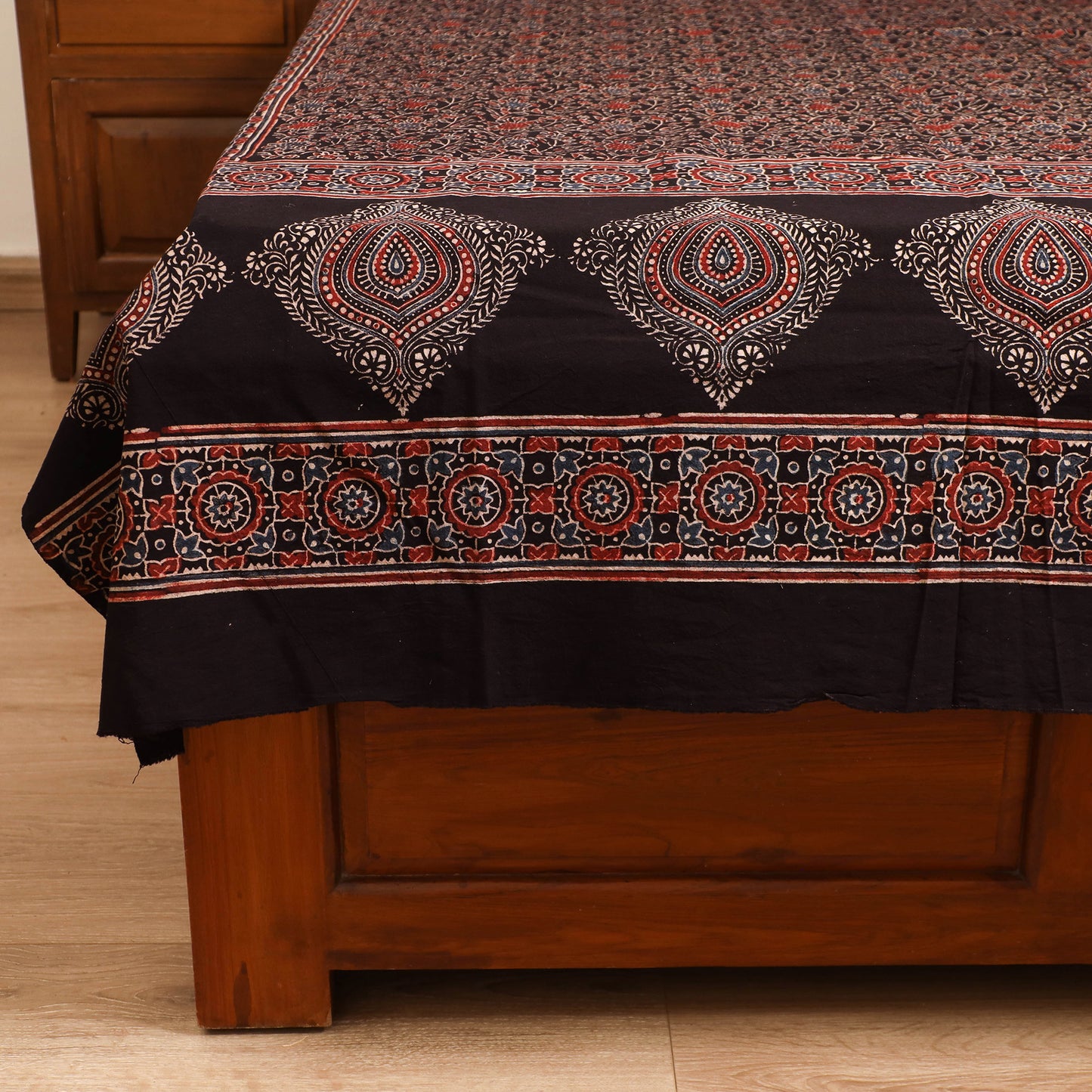 Ajrakh Hand Block Print Natural Dyed Cotton Single Bed Sheet (90 x 60 in) 08