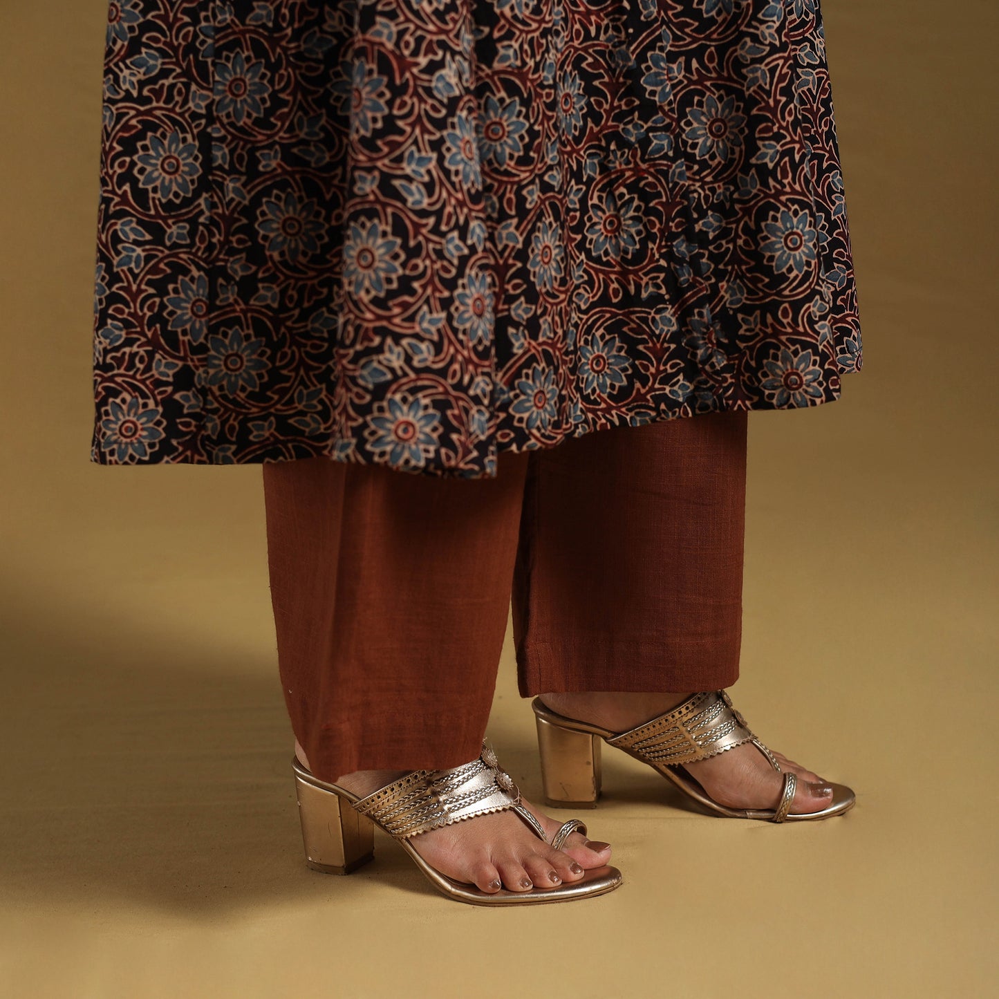 Black Natural Dyed Block Print Cotton Ajrakh Kurta Set (Set of 3)