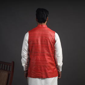 Red Vidarbha Tussar x Ghicha Silk Handloom Nehru Jacket