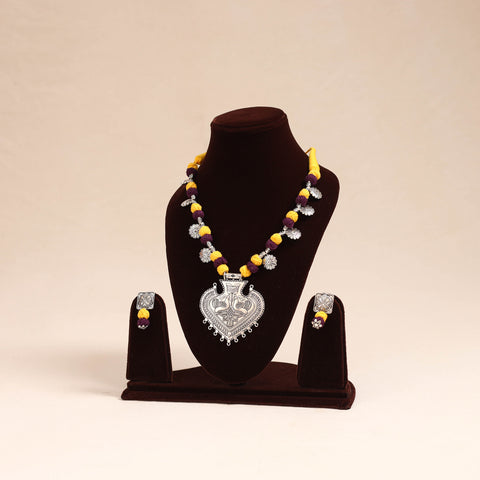 Yellow - german silver thread beads necklace set 28