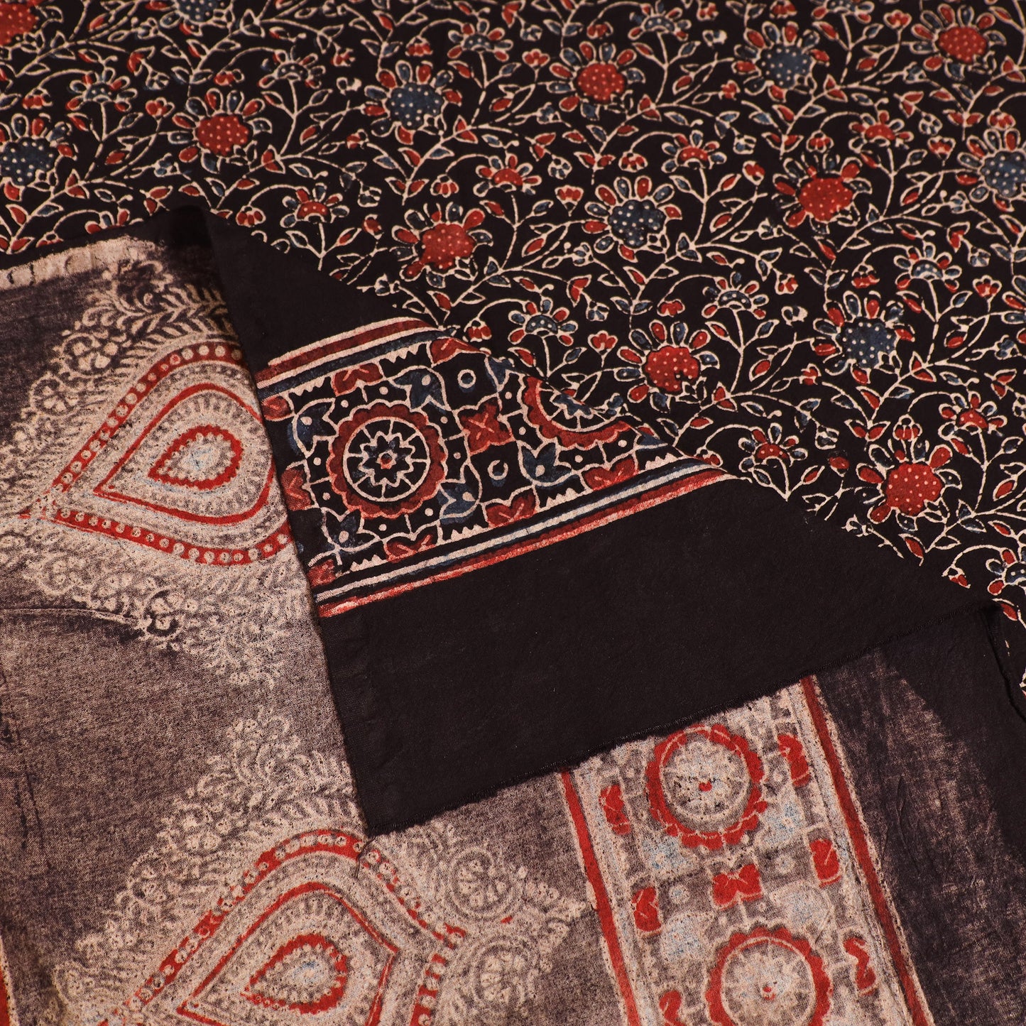 Ajrakh Hand Block Print Natural Dyed Cotton Single Bed Sheet (90 x 60 in) 08