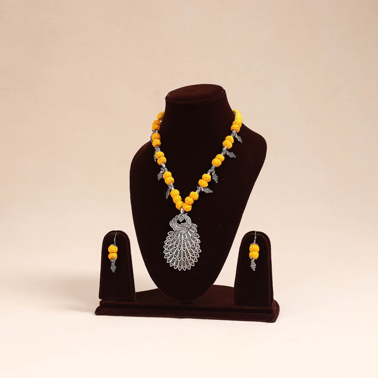 Yellow - german silver thread beads necklace set 29