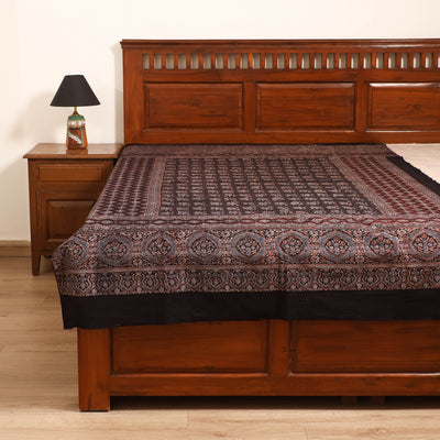 Ajrakh Hand Block Print Natural Dyed Cotton Single Bed Sheet (90 x 60 in) 09