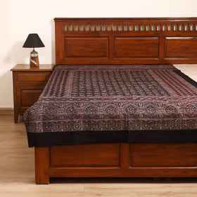 Ajrakh Hand Block Print Natural Dyed Cotton Single Bed Sheet (90 x 60 in) 09