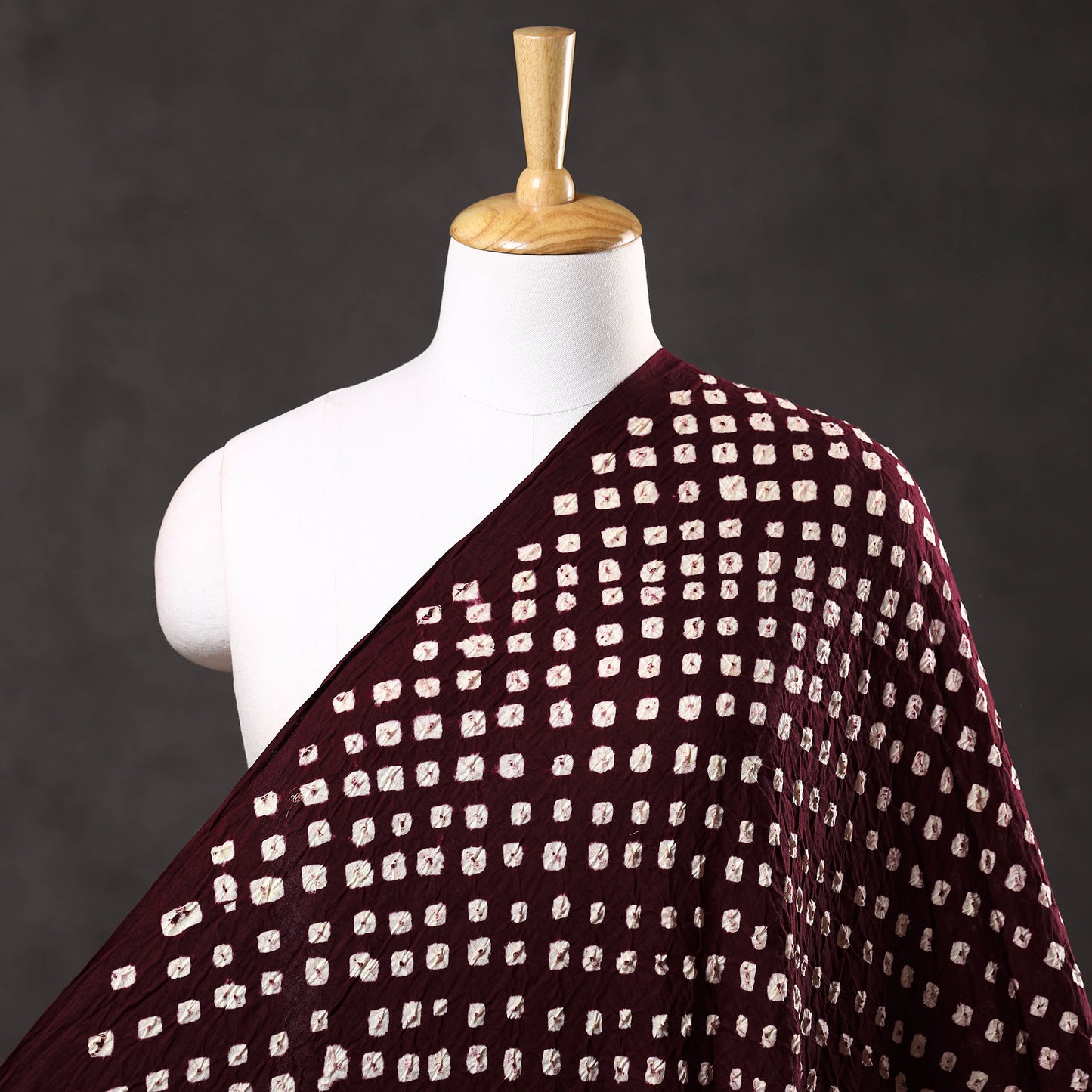 Gloomy Maroon & White Kutch Bandhani Tie-Dye Cotton Fabric