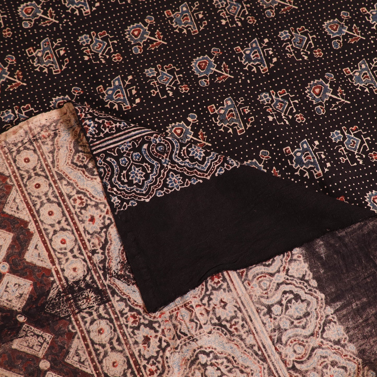 Ajrakh Hand Block Print Natural Dyed Cotton Single Bed Sheet (90 x 60 in) 09