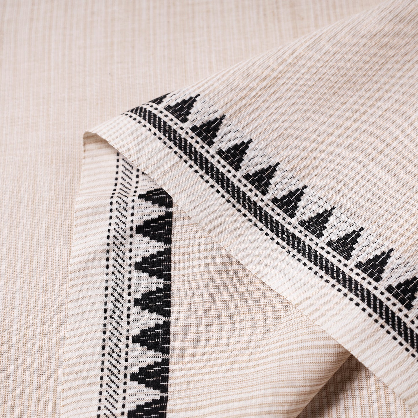 Beige - Prewashed Dharwad Cotton Thread Border Fabric