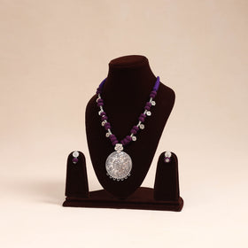 Purple - german silver thread beads necklace set 32