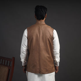 Brown Vidarbha Tussar x Katia Silk Handloom Nehru Jacket 