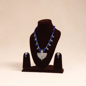 Blue - german silver thread beads necklace set 34